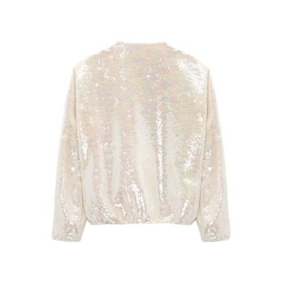 Zara Sequined Bomber Jacket In Beige Size Small - Picture 9 of 15